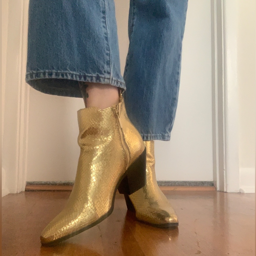 JustFab Gold Snakeskin Booties